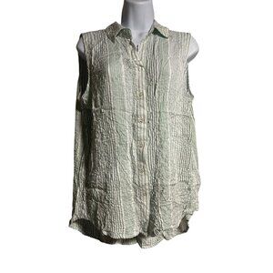 Jane + Delancey Sleeveless Striped Button Down Shirt Small Green White Relaxed